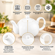 Wilmax Kaffee- und Teekanne mit Ausgusssieb 1100 ml Weiß Porzellan – Anwendungs- oder Detailansicht; Lieferumfang: 1 Stück