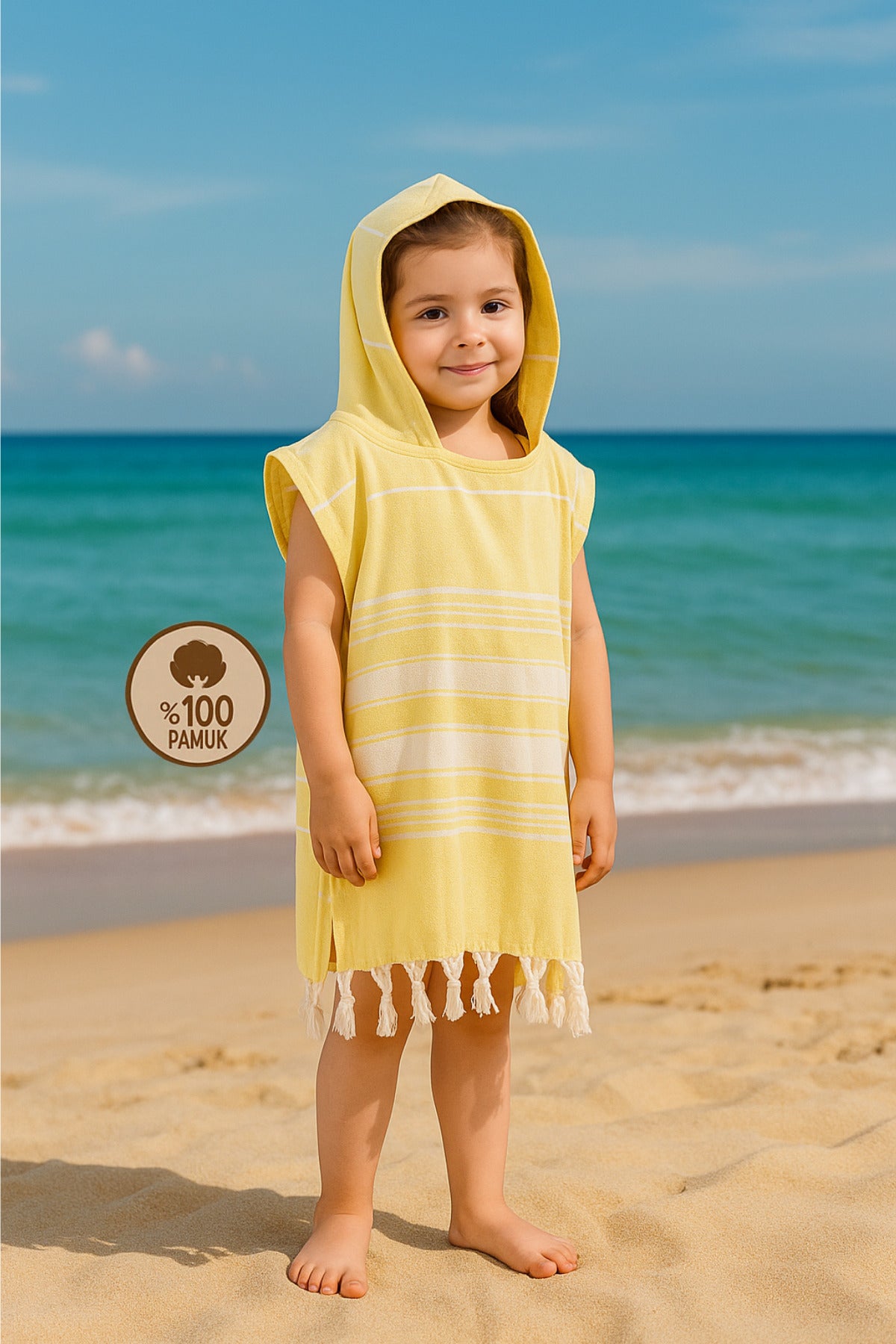 Gelber HELDENA Kinder Poncho Bademantel 5/6 Jahre aus Baumwolle für Pool und Strand