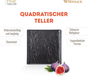 Wilmax Quadratische Servierplatte 27 × 27 cm 2er-Set Schwarz Porzellan – Anwendungs- oder Detailansicht; Lieferumfang: 2 Stück