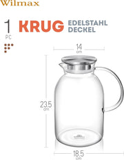 Wilmax Krug 2100 ml mit Edelstahldeckel und Filter Transparent Thermoglas – Anwendungs- oder Detailansicht; Lieferumfang: 1 Stück