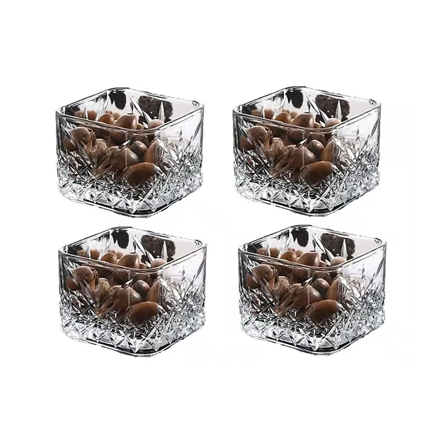 Timeless Glasschalen von unten – 4er Set transparent mit Vintage Facettenstruktur