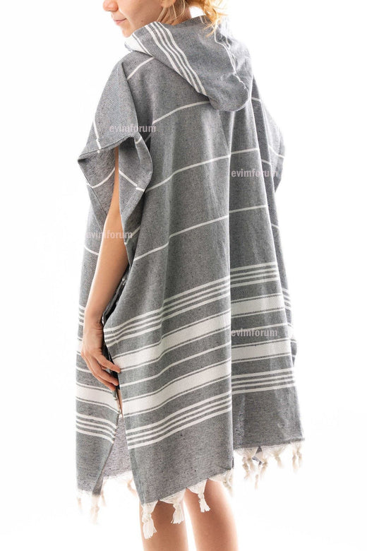 Leichter grauer Baumwoll-Poncho Bademantel S/M im Peshtemal-Stil für Dusche und Pool