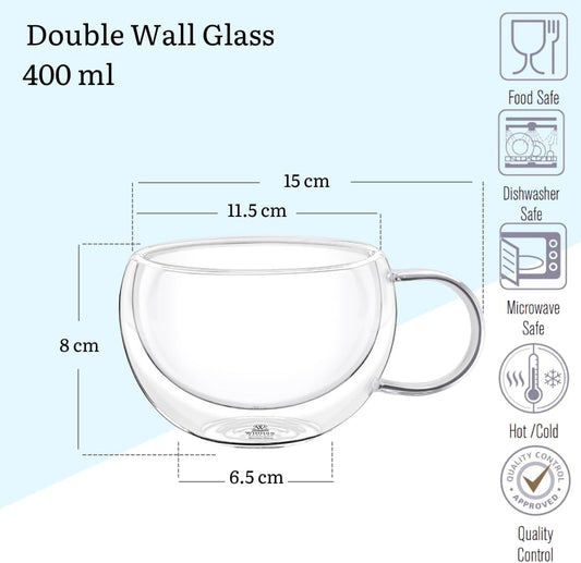 Wilmax Doppelwandiger Becher 400 ml 2er-Set Transparent – Anwendungs- oder Detailansicht; Lieferumfang: 2 Stück