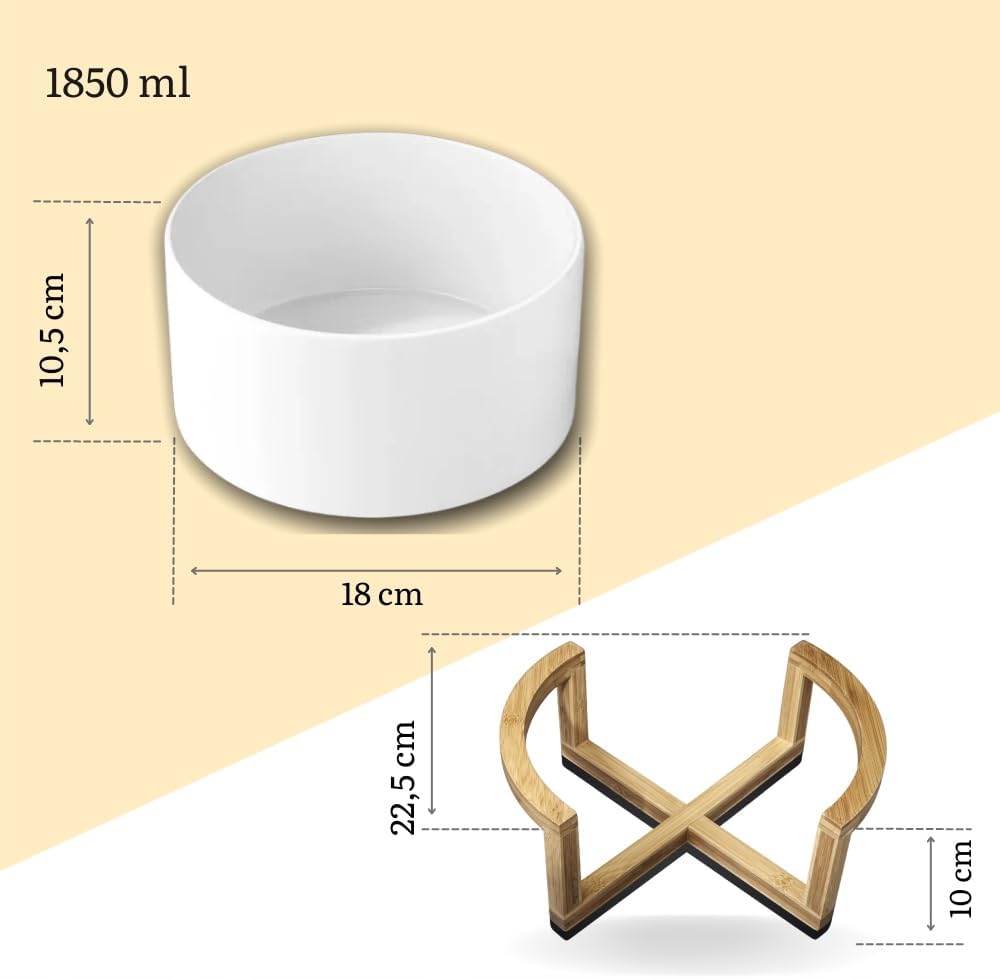 Wilmax Servierset 2-teilig mit Schüssel 18 cm mit Bambusständer Weiß Porzellan – Anwendungs- oder Detailansicht; Lieferumfang: 1 Schüssel + 1 Bambusständer