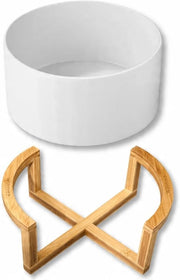 Wilmax Servierset 2-teilig mit Schüssel 18 cm mit Bambusständer Weiß Porzellan – Anwendungs- oder Detailansicht; Lieferumfang: 1 Schüssel + 1 Bambusständer