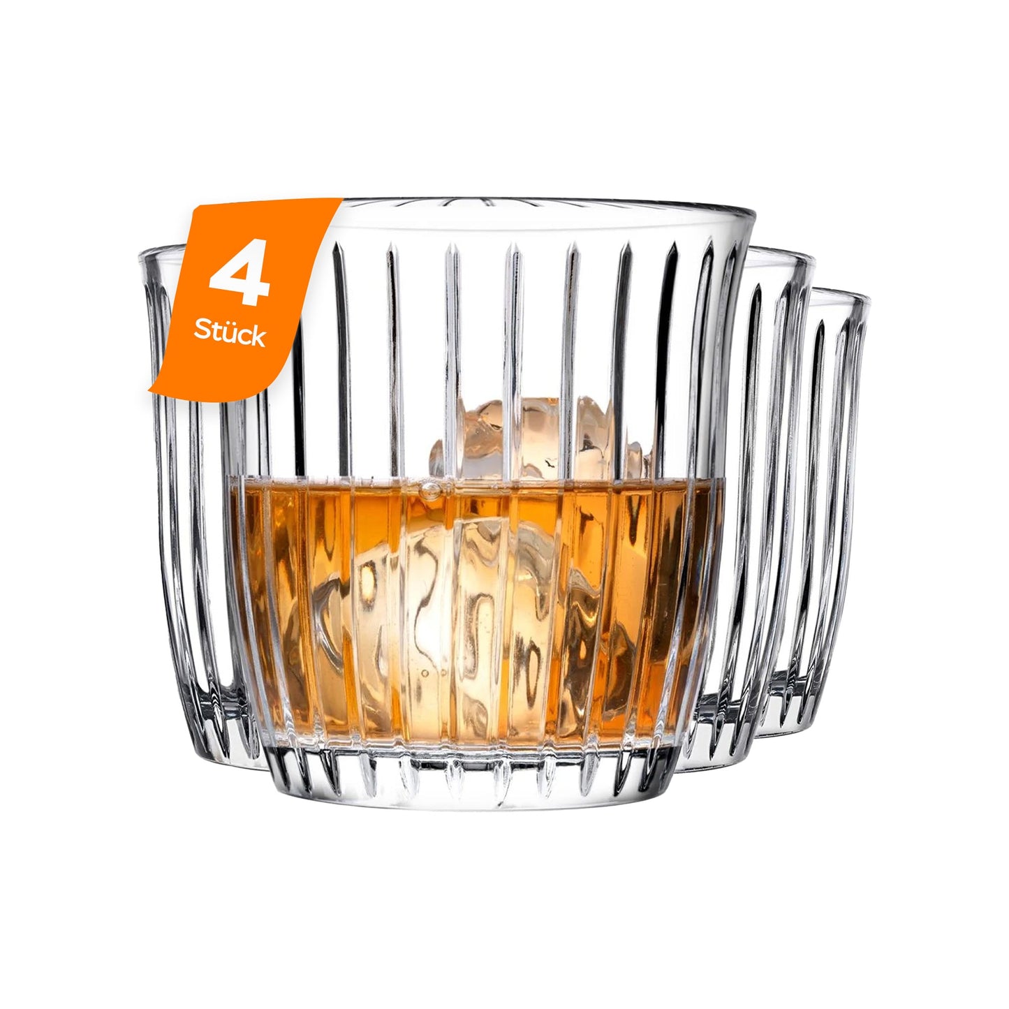 HELDENA Joy Whiskygläser 280 ml – 4er Set aus geriffeltem Glas