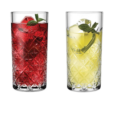 Longdrinkgläser 450 ml 4er Set aus klarem Glas mit Facettenschliff