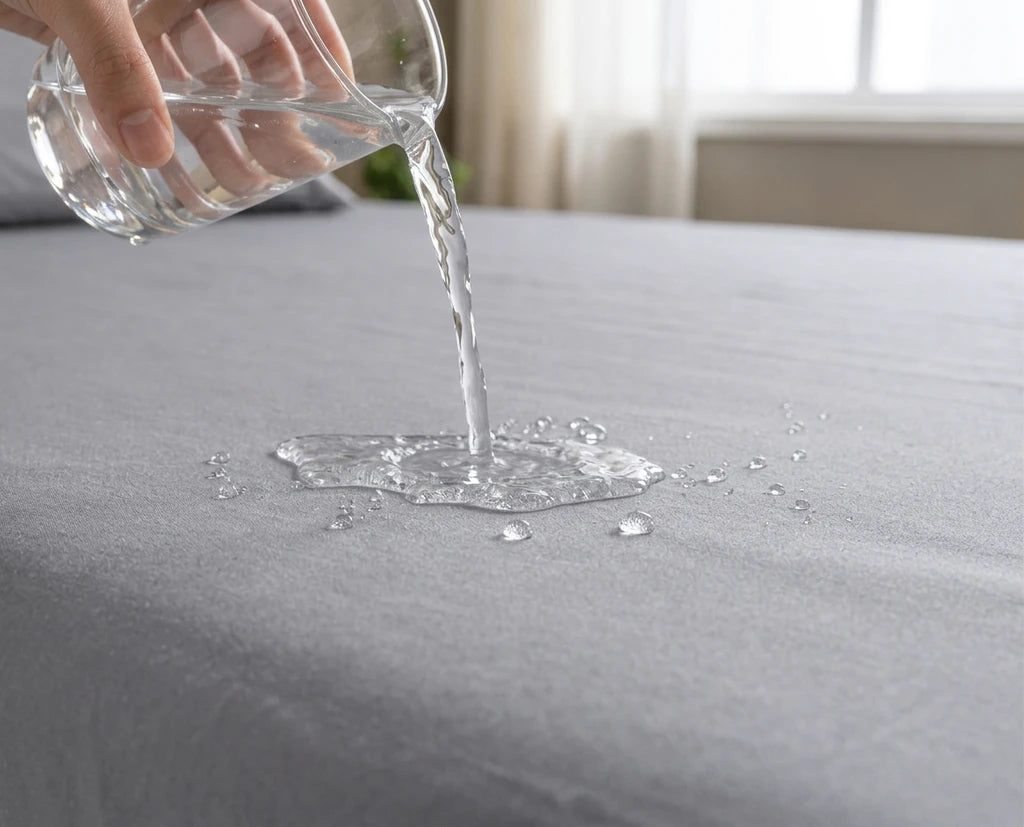 Wasserdichter Mikrofaser Matratzenschoner Grau auf der Matratze