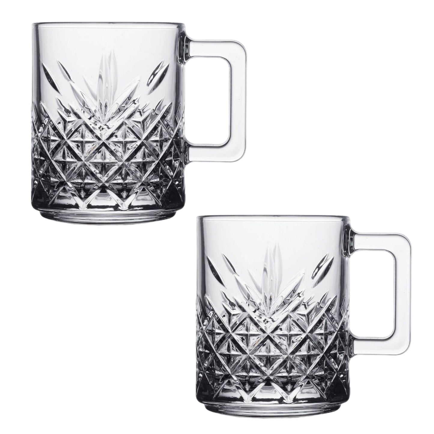 Transparenter Teeglas Henkelbecher mit dekorativem Timeless Design