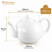 Wilmax Kaffee- und Teekanne mit Ausgusssieb 2150 ml Weiß Porzellan – Anwendungs- oder Detailansicht; Lieferumfang: 1 Stück