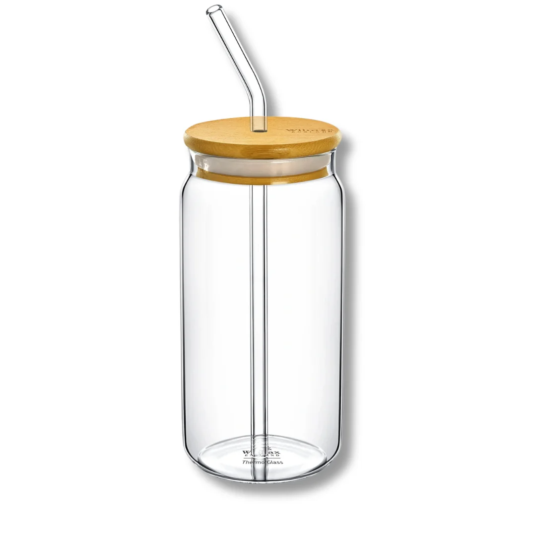 Wilmax Glasbecher 500 ml mit Deckel und Trinkhalm Transparent – Produktansicht; Lieferumfang: 1 Stück