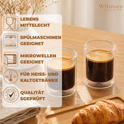 Wilmax Doppelwandiges Thermoglas 100 ml 6er-Set Transparent – Anwendungs- oder Detailansicht; Lieferumfang: 6 Stück