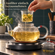 Wilmax Teekanne 1550 ml mit Glasfilter Transparent Thermoglas – Anwendungs- oder Detailansicht; Lieferumfang: 1 Stück