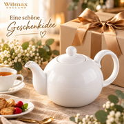 Wilmax Kaffee- und Teekanne mit Ausgusssieb 2150 ml Weiß Porzellan – Anwendungs- oder Detailansicht; Lieferumfang: 1 Stück
