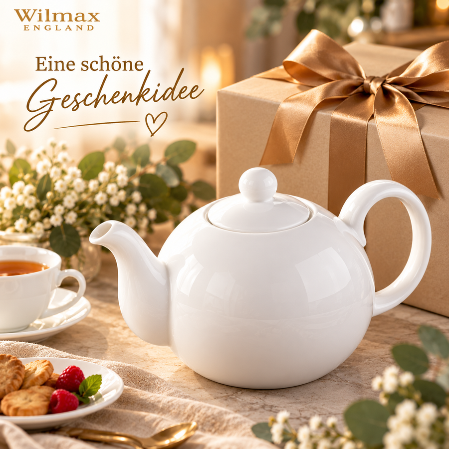 Wilmax Kaffee- und Teekanne mit Ausgusssieb 2150 ml Weiß Porzellan – Anwendungs- oder Detailansicht; Lieferumfang: 1 Stück