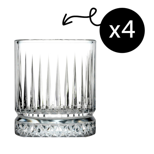 Vier Pasabahce Elysia Tumbler 210 ml Art-Déco Schliff transparent für Home Bar