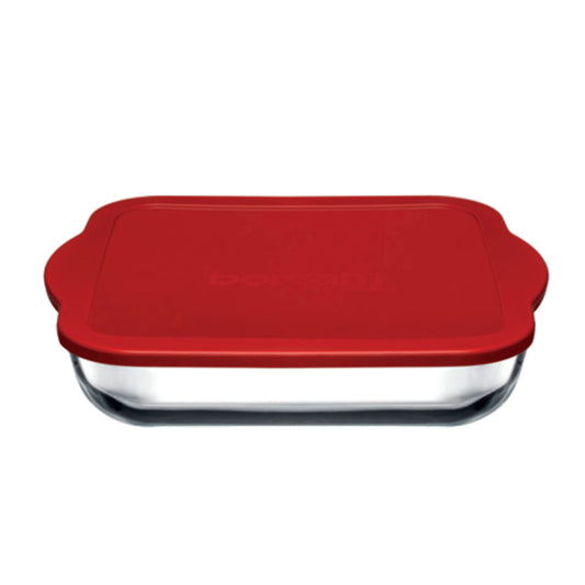 Pasabahce Borcam Bake&Keep - Quadratische Auflaufform mit rotem Kunststoffdeckel, 3200 ml