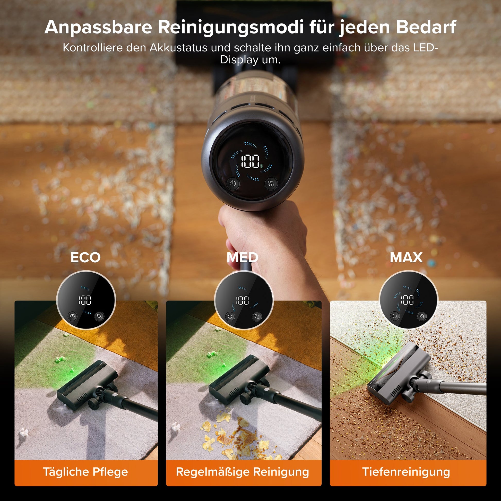 Roborock H60 Hub Ultra wechselbarer Akku und Display für Restlaufzeit und Modus
