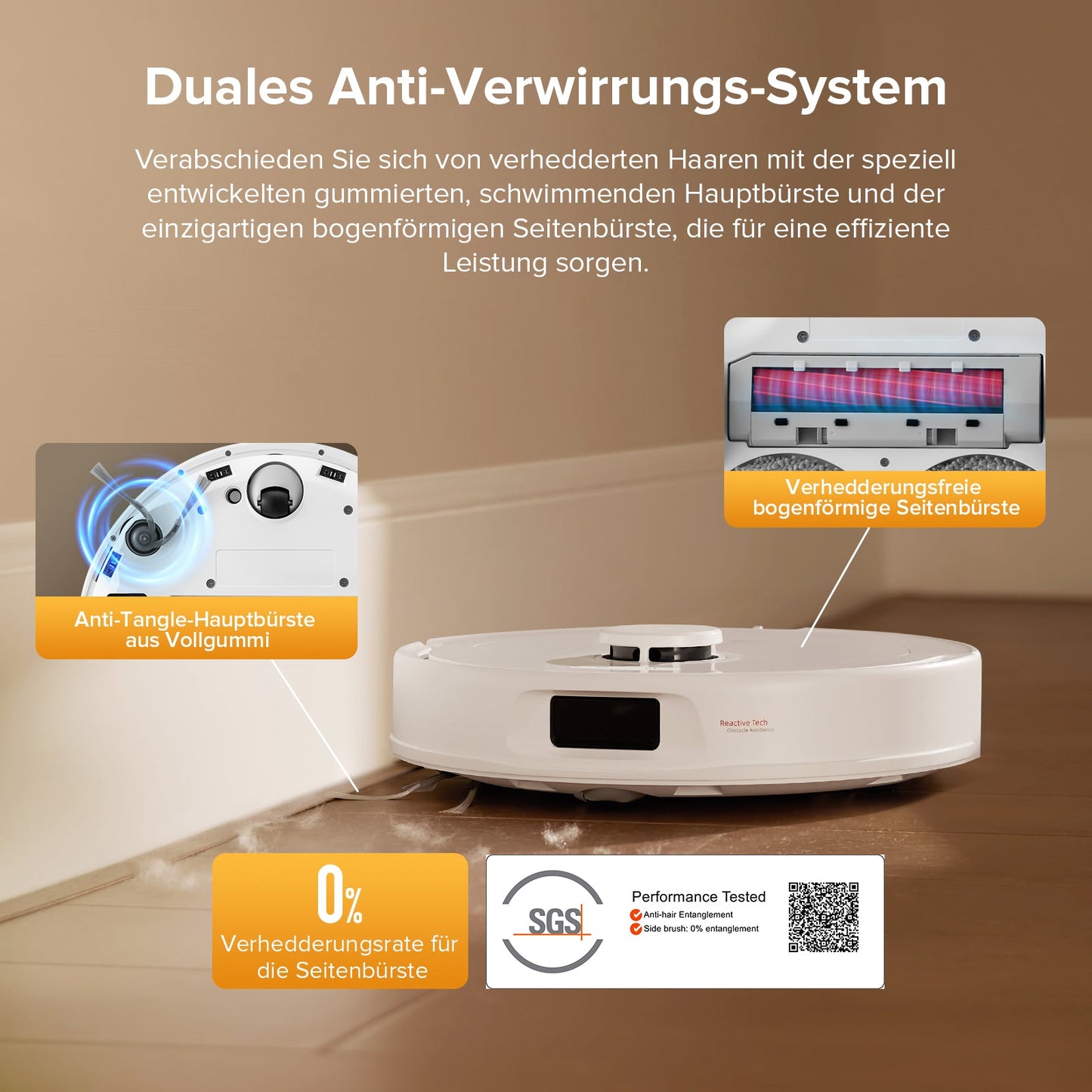 Roborock QV 35S saugt Tierhaare mit 12.000 Pa HyperForce vom Teppich