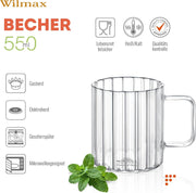 Wilmax Glasbecher mit Henkel 550 ml 6er-Set Glas – Anwendungs- oder Detailansicht; Lieferumfang: 6 Stück