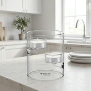 Wilmax Teelichthalter für 2 Teelichter 12 cm Transparent Glas – Anwendungs- oder Detailansicht; Lieferumfang: 1 Stück