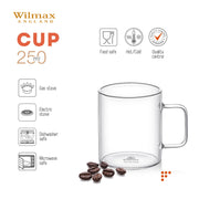 Wilmax Glastasse 250 ml 6er-Set Transparent Borosilikatglas – Anwendungs- oder Detailansicht; Lieferumfang: 6 Stück