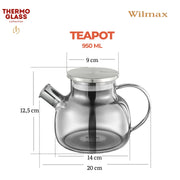 Wilmax Teekanne 950 ml mit Federfilter und mit Edelstahldeckel Grau Thermoglas – Anwendungs- oder Detailansicht; Lieferumfang: 1 Stück