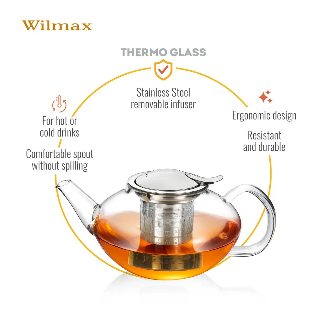 Wilmax Teekanne 1050 ml mit Edelstahlfilter Transparent Thermoglas – Anwendungs- oder Detailansicht; Lieferumfang: 1 Stück