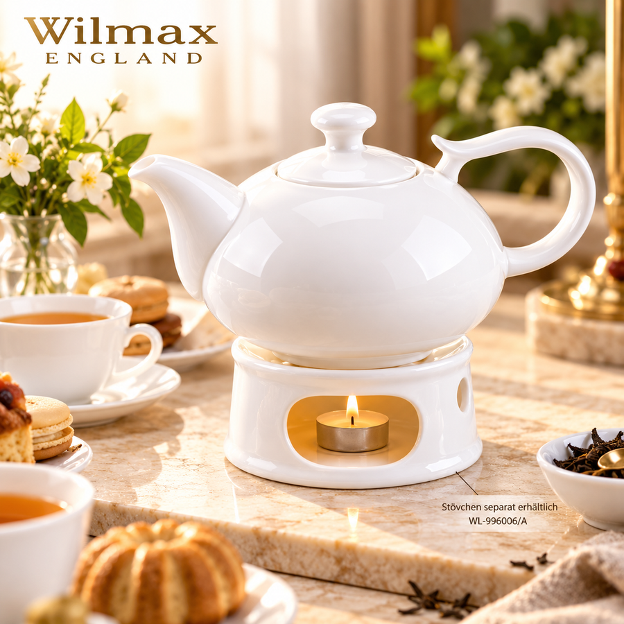 Wilmax Kaffee- und Teekanne mit Ausgusssieb 1150 ml Weiß Porzellan – Anwendungs- oder Detailansicht; Lieferumfang: 1 Stück