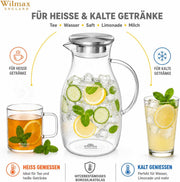 Wilmax Krug 2500 ml mit Edelstahldeckel und Filter Transparent Thermoglas – Anwendungs- oder Detailansicht; Lieferumfang: 1 Stück