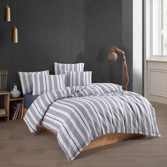 Bettwäsche Set Blau  aus Baumwolle mit Spannbettlaken