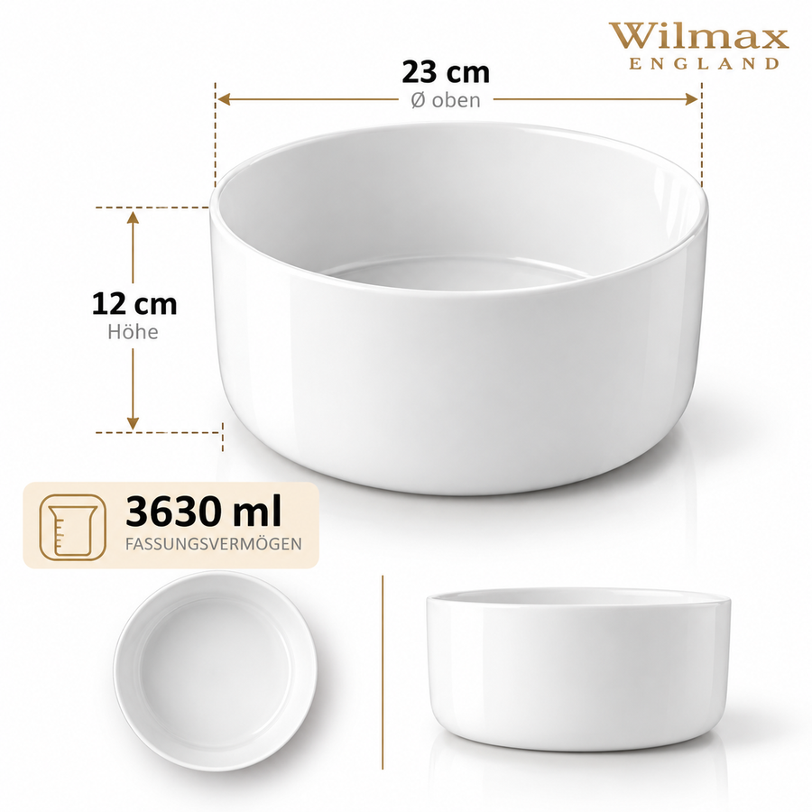 Wilmax Schale 23 cm 3630 ml Weiß Porzellan – Anwendungs- oder Detailansicht; Lieferumfang: 1 Stück