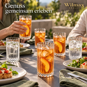 Wilmax Geriffeltes Glas 300 ml 6er-Set Transparent Borosilikatglas – Anwendungs- oder Detailansicht; Lieferumfang: 6 Stück