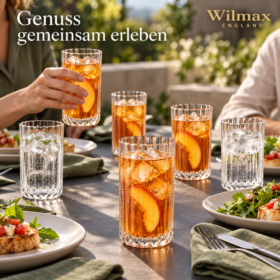 Wilmax Geriffeltes Glas 300 ml 6er-Set Transparent Borosilikatglas – Anwendungs- oder Detailansicht; Lieferumfang: 6 Stück