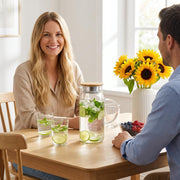 Wilmax Krug 1000 ml mit Bambusdeckel Transparent Thermoglas – Anwendungs- oder Detailansicht; Lieferumfang: 1 Stück