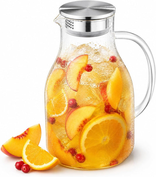 Wilmax Krug 2500 ml mit Edelstahldeckel und Filter Transparent Thermoglas – Produktansicht; Lieferumfang: 1 Stück