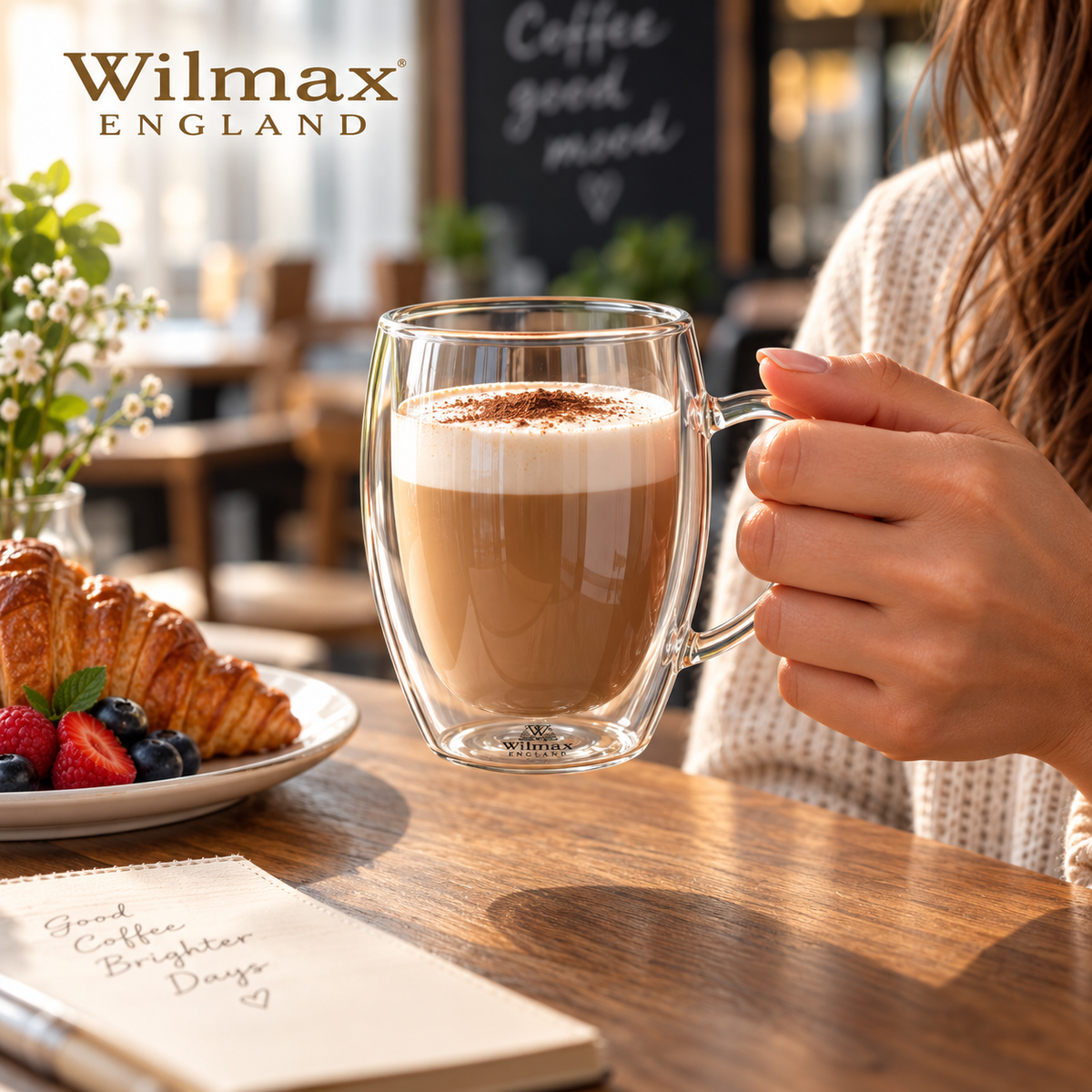 Wilmax Doppelwandiger Glasbecher 300 ml 2er-Set Transparent – Anwendungs- oder Detailansicht; Lieferumfang: 2 Stück