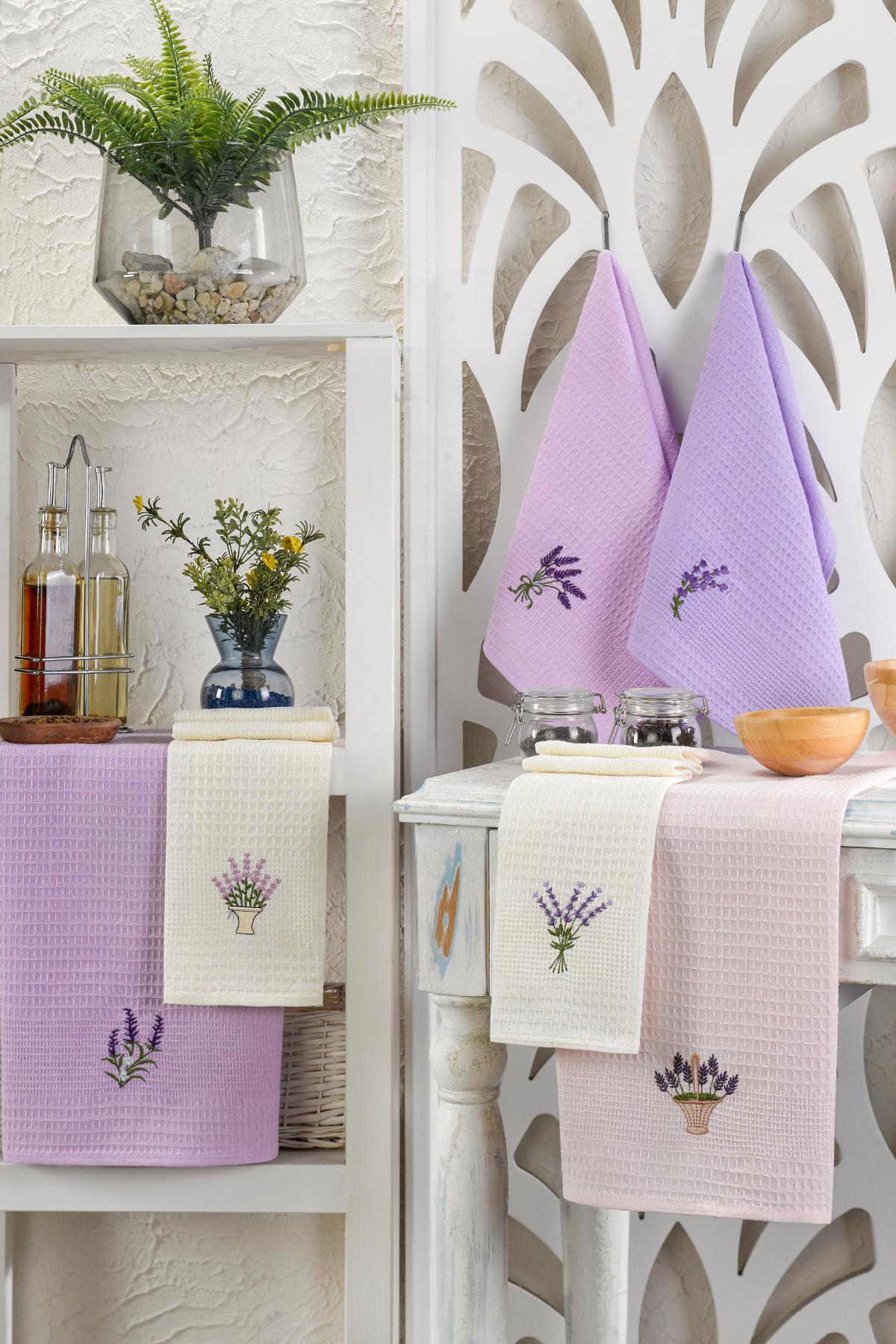 HELDENA Geschirrtücher Lila – 6er Set, 40×60 cm, Baumwolle Waffelstruktur