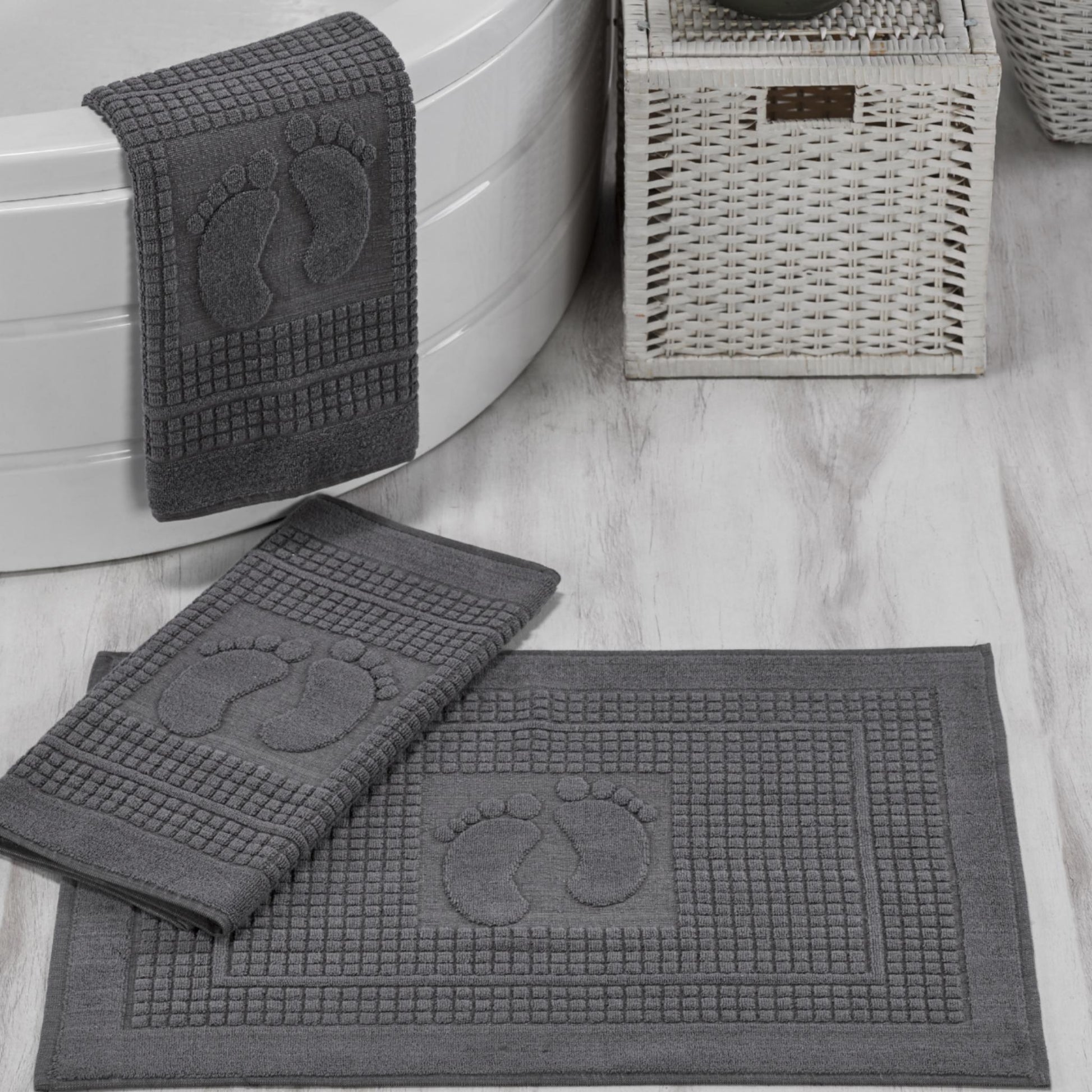 HELDENA Handtücher Set Anthrazit 3er aus 100% Baumwolle mit Fußabdruck Motiv 50×70 cm