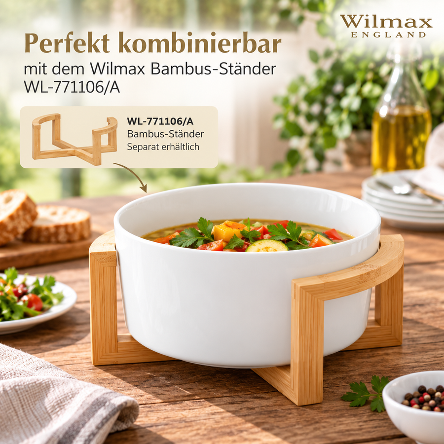 Wilmax Schale 20 cm 2630 ml Weiß Porzellan – Anwendungs- oder Detailansicht; Lieferumfang: 1 Stück