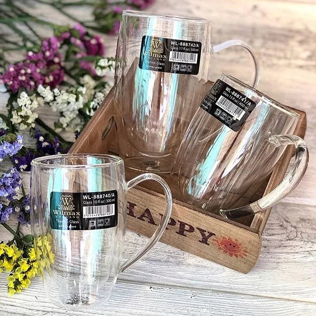 Wilmax Doppelwandiger Becher 400 ml 4er-Set Transparent – Anwendungs- oder Detailansicht; Lieferumfang: 4 Stück