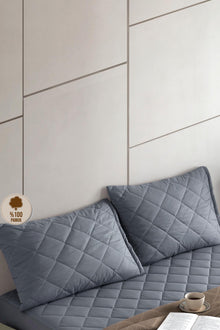 HELDENA Kissenschoner Grau 2er-Set – Baumwolle gesteppt, 50×70 cm