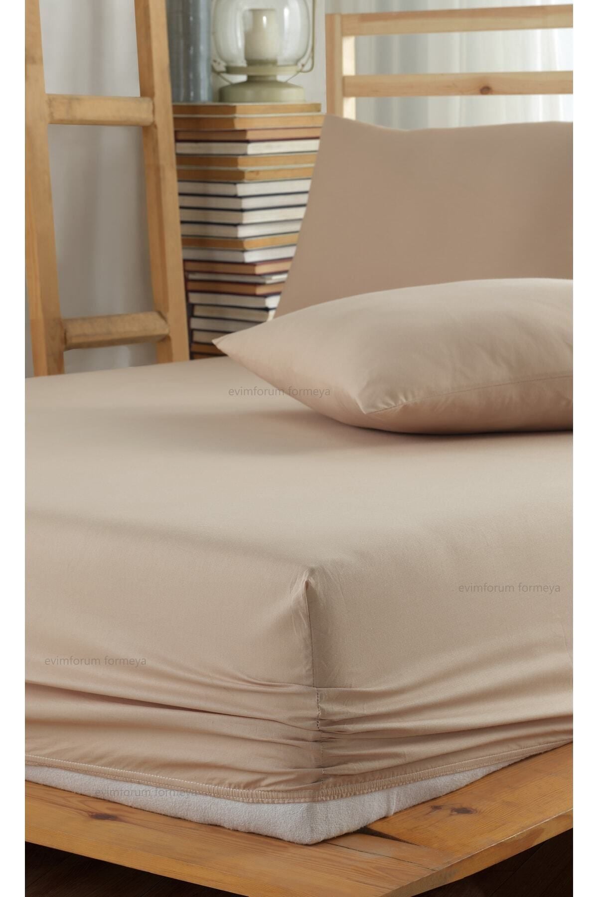 Spannbettlaken Set Beige Jersey Detail weich dehnbar gemütlich