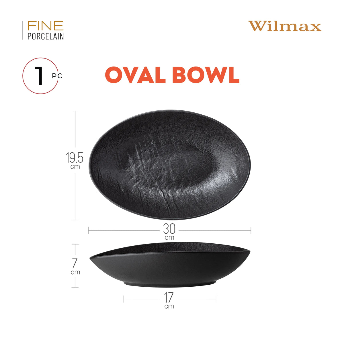 Wilmax Ovale Servierschale 30 × 19,5 × 7 cm Schwarz Porzellan – Anwendungs- oder Detailansicht; Lieferumfang: 1 Stück