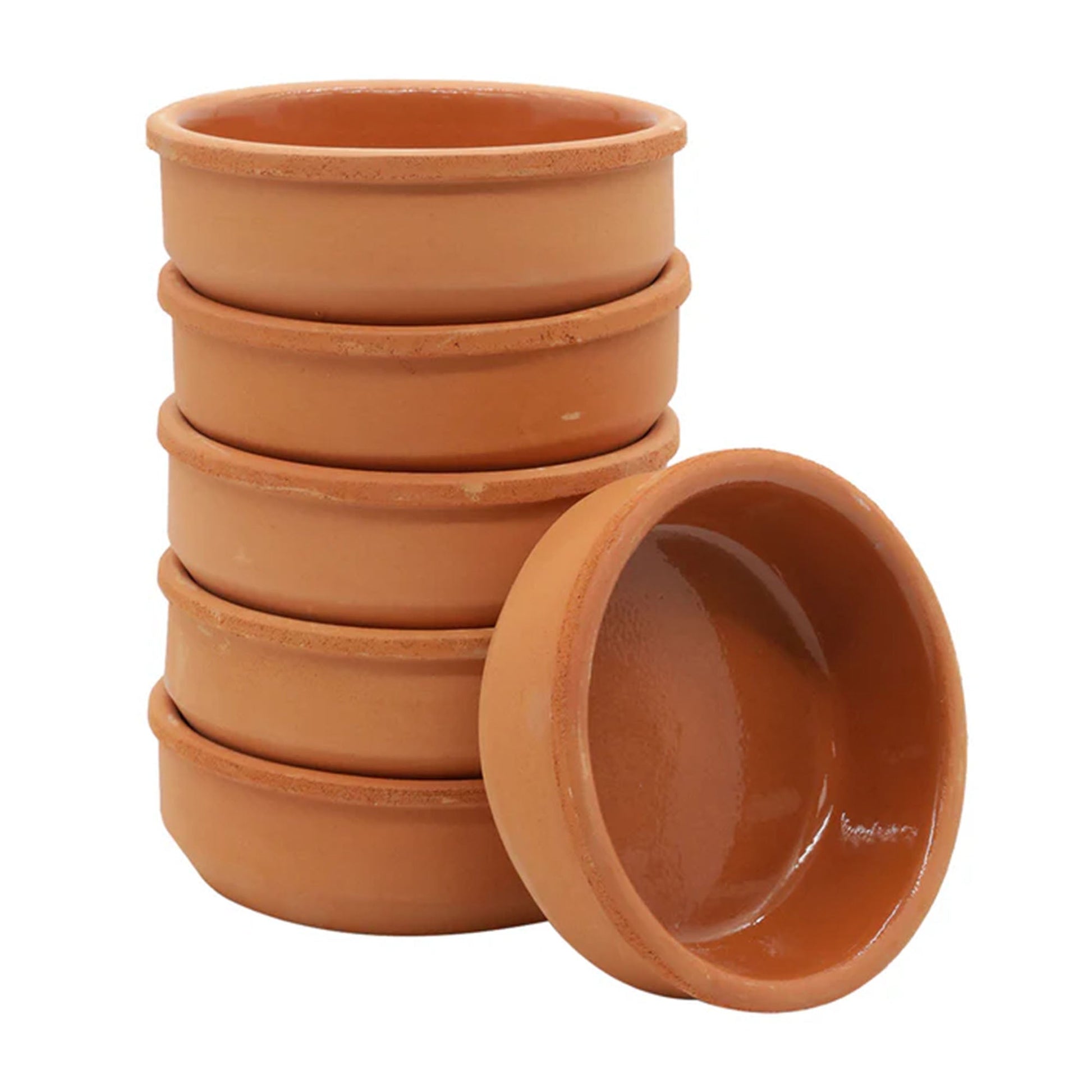 6er Terrakotta Schalen Set von oben – glasiert und servierbereit