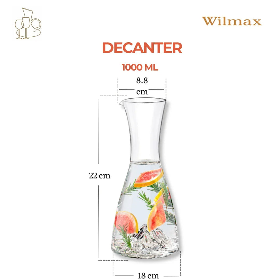 Wilmax Karaffe 1000 ml Transparent – Crystalline – Anwendungs- oder Detailansicht; Lieferumfang: 1 Stück