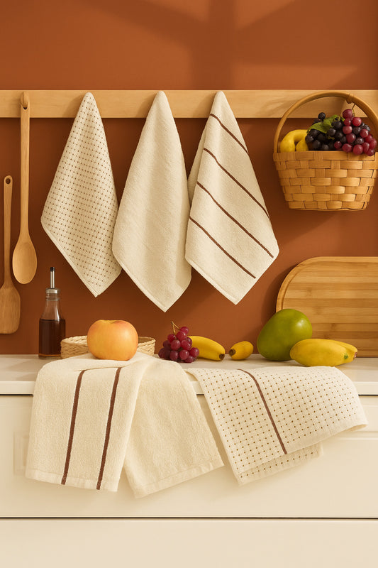 HELDENA Geschirrtuch-Set 6-tlg. Beige – Baumwolle Küchentücher 30×50 cm