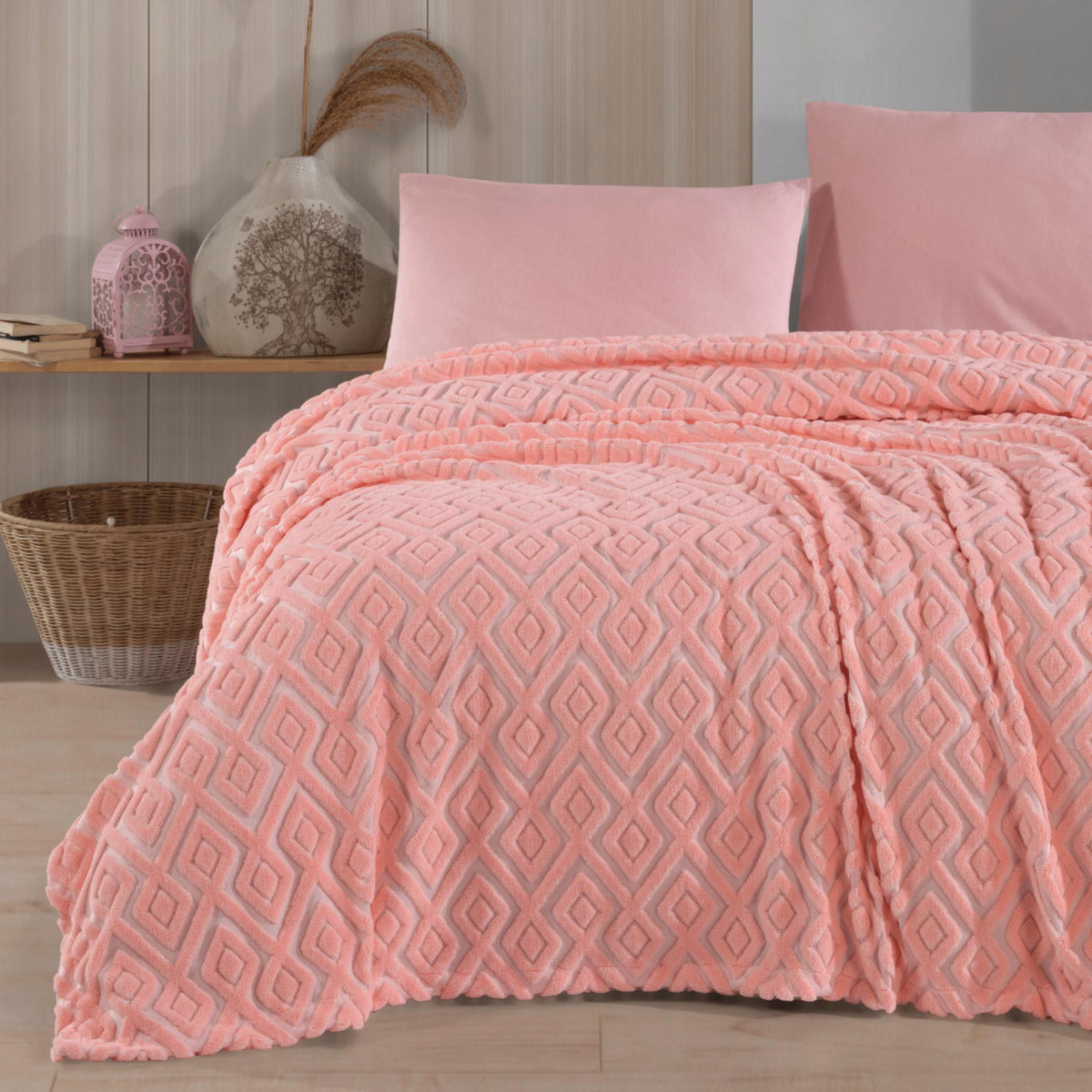 HELDENA Wellsoft-Tagesdecke Puderrosa 230×240 cm – Doppelbett