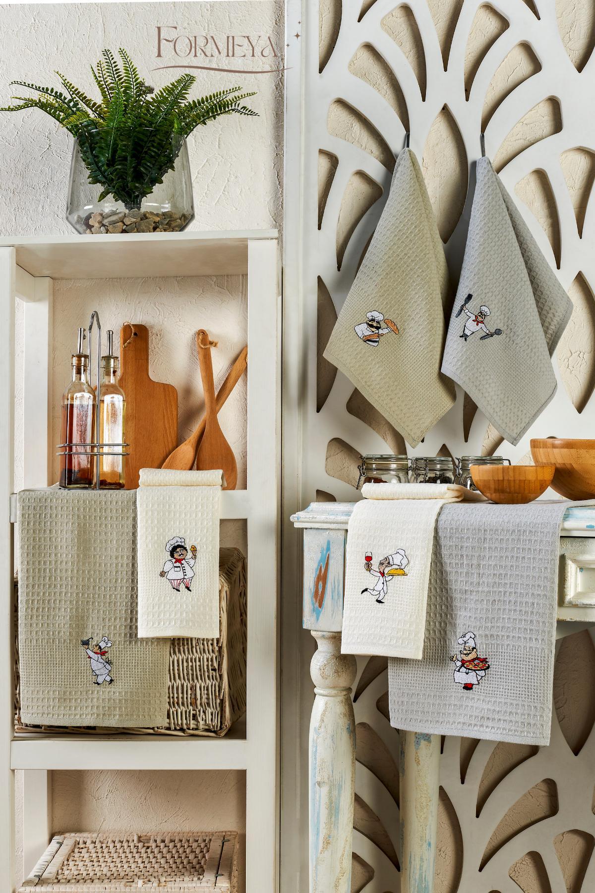 HELDENA Geschirrtücher Grau/Beige – 6er Set, 40×60 cm, Baumwolle Waffelstruktur