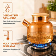 Wilmax Teekanne 1200 ml mit Federfilter und mit Edelstahldeckel Gold Thermoglas – Anwendungs- oder Detailansicht; Lieferumfang: 1 Stück